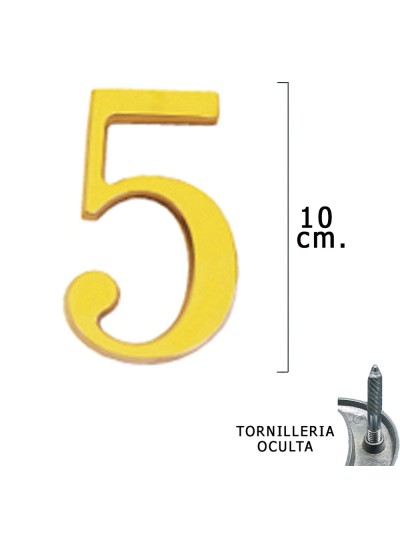 Numero Latón "5" 10 cm. con Tornilleria Oculta (Blister 1 Pieza)