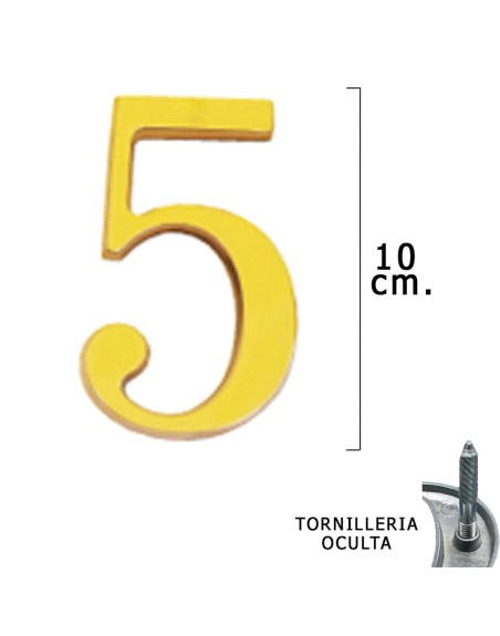 Numero Latón "5" 10 cm. con Tornilleria Oculta (Blister 1 Pieza)