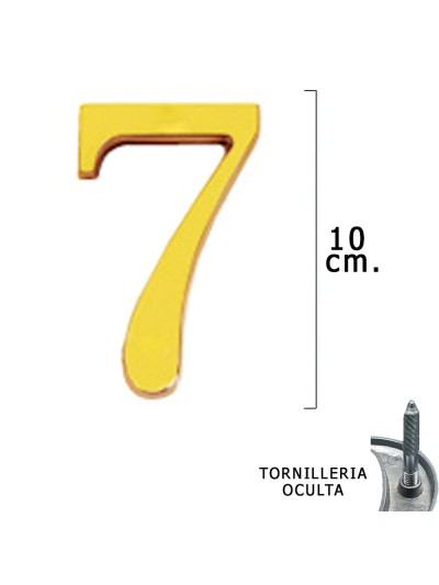 Numero Latón "7" 10 cm. con Tornilleria Oculta (Blister 1 Pieza)