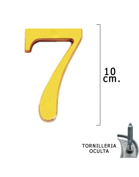Numero Latón "7" 10 cm. con Tornilleria Oculta (Blister 1 Pieza)