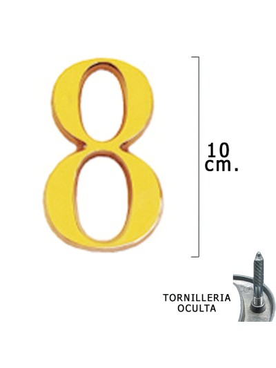 Numero Latón "8" 10 cm. con Tornilleria Oculta (Blister 1 Pieza)