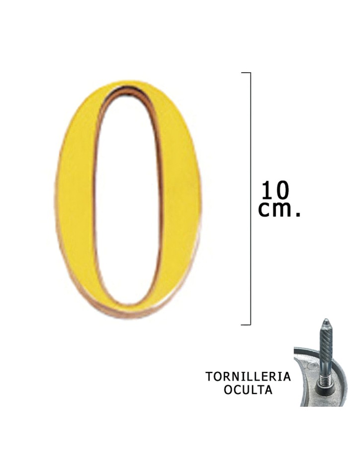 Numero Latón "0" 10 cm. con Tornilleria Oculta (Blister 1 Pieza)