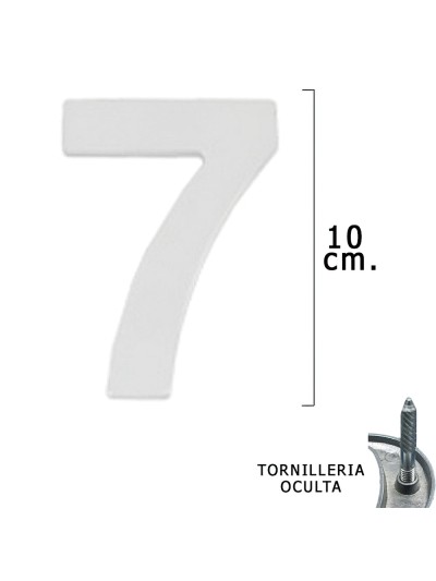 Numero Metal "7" Plateado Mate 10 cm. con Tornilleria Oculta (Blister 1 Pieza)