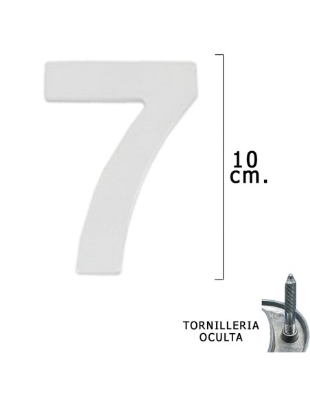 Numero Metal "7" Plateado Mate 10 cm. con Tornilleria Oculta (Blister 1 Pieza)