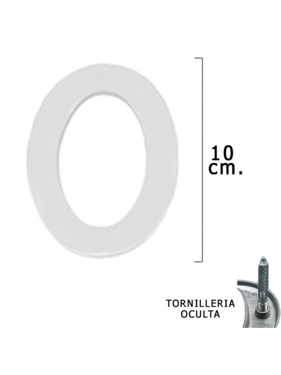 Numero Metal "0" Plateado Mate 10 cm. con Tornilleria Oculta (Blister 1 Pieza)