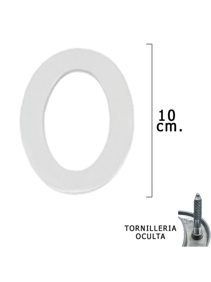 Numero Metal "0" Plateado Mate 10 cm. con Tornilleria Oculta (Blister 1 Pieza)
