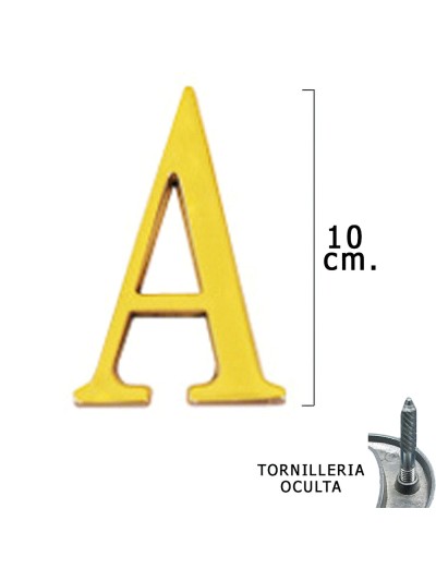Letra Latón "A" 10 cm. con Tornilleria Oculta (Blister 1 Pieza)