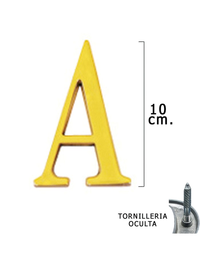 Letra Latón "A" 10 cm. con Tornilleria Oculta (Blister 1 Pieza)