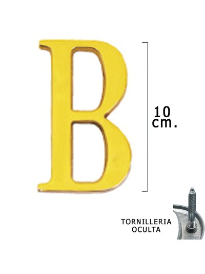 Letra Latón "B" 10 cm. con Tornilleria Oculta (Blister 1 Pieza)