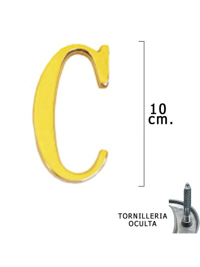 Letra Latón "C" 10 cm. con Tornilleria Oculta (Blister 1 Pieza)