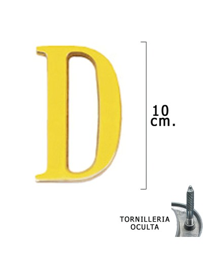 Letra Latón "D" 10 cm. con Tornilleria Oculta (Blister 1 Pieza)