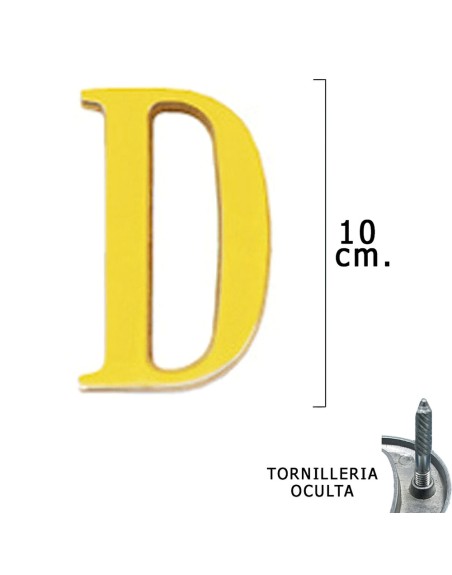 Letra Latón "D" 10 cm. con Tornilleria Oculta (Blister 1 Pieza)