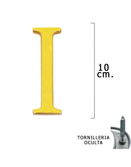 Letra Latón "I" 10 cm. con Tornilleria Oculta (Blister 1 Pieza)