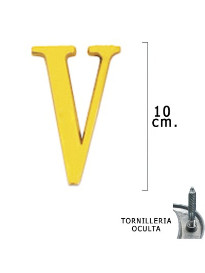 Letra Latón "V" 10 cm. con Tornilleria Oculta (Blister 1 Pieza)