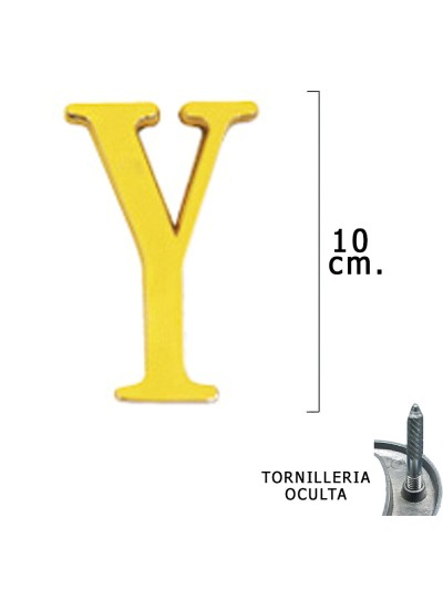 Letra Latón "Y" 10 cm. con Tornilleria Oculta (Blister 1 Pieza)