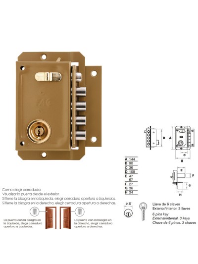 Cerradura Fac S 90 Pintada Derecha   Bombin 70