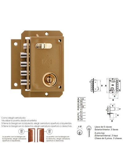 Cerradura Fac S 90 Pintada Izquierda Bombin 70