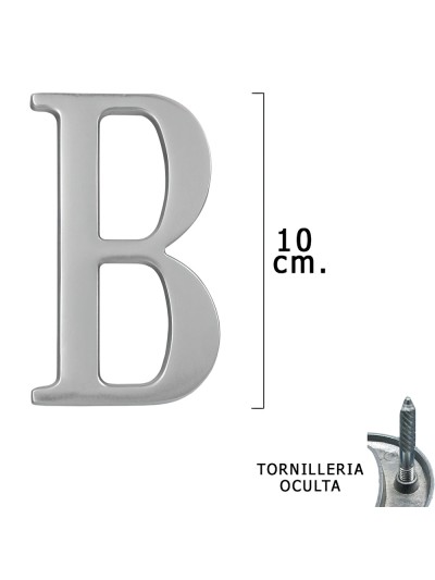 Letra Metal "B" Plateada Mate 10 cm. con Tornilleria Oculta (Blister 1 Pieza)