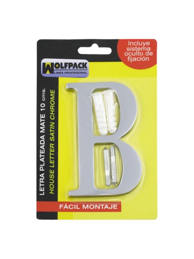 Letra Metal "B" Plateada Mate 10 cm. con Tornilleria Oculta (Blister 1 Pieza)