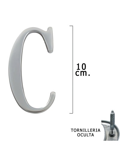 Letra Metal "C" Plateada Mate 10 cm. con Tornilleria Oculta (Blister 1 Pieza)