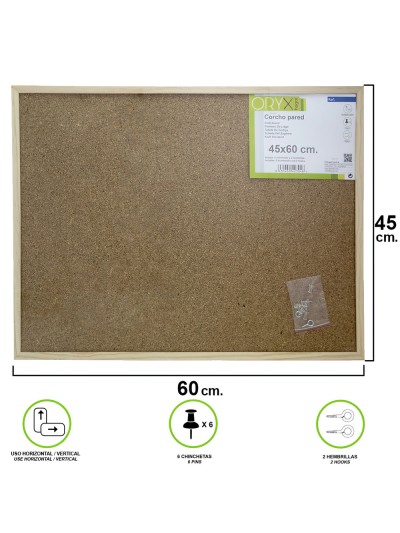 Corcho Pared 45x60 cm. Marco Madera Con 6 Chinchetas