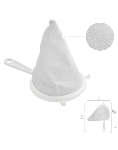 Colador Tela Franela Armazón de Plastico Ø 14 cm. Con 2 Ganchos