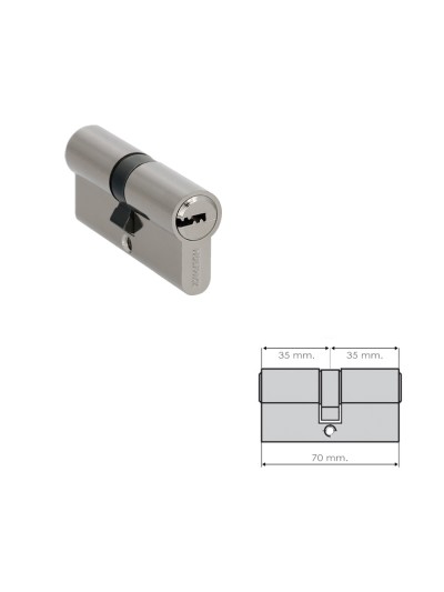Cilindro Seguridad 35x35 mm. Leva Larga Niquelado Con 5 llaves