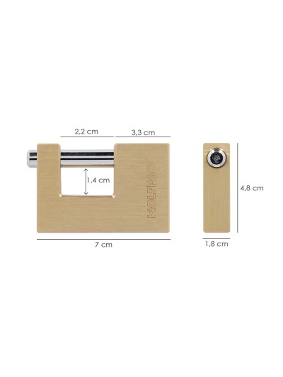 Candado Cuadrado Latón Persiana Ancho 70 mm. Alta Seguridad, Antirrobo Puertas, Contenedores, Trasteros, 2 Llaves