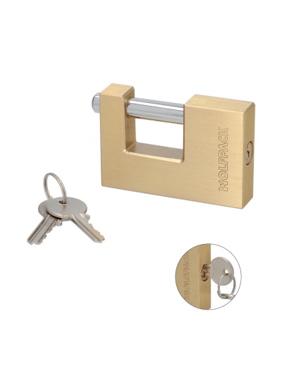 Candado Cuadrado Latón Persiana Ancho 70 mm. Alta Seguridad, Antirrobo Puertas, Contenedores, Trasteros, 2 Llaves