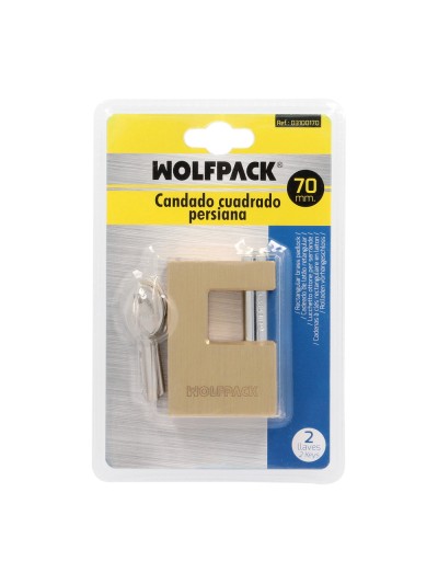 Candado Cuadrado Latón Persiana Ancho 70 mm. Alta Seguridad, Antirrobo Puertas, Contenedores, Trasteros, 2 Llaves