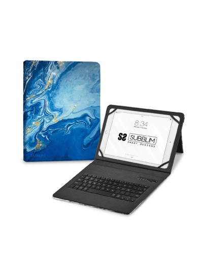 Funda + teclado subblim para tablet 11 pulgadas trendy marmol azul