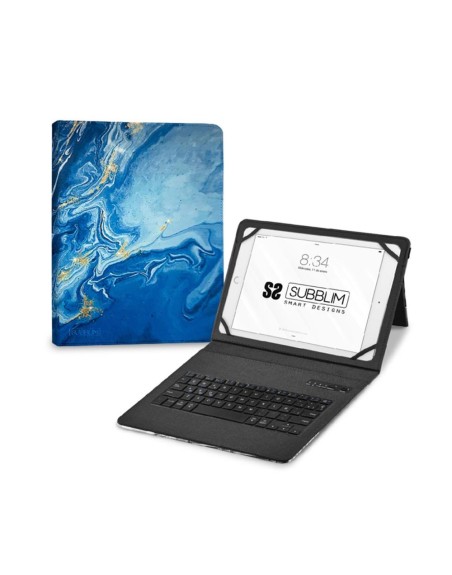 Funda + teclado subblim para tablet 11 pulgadas trendy marmol azul