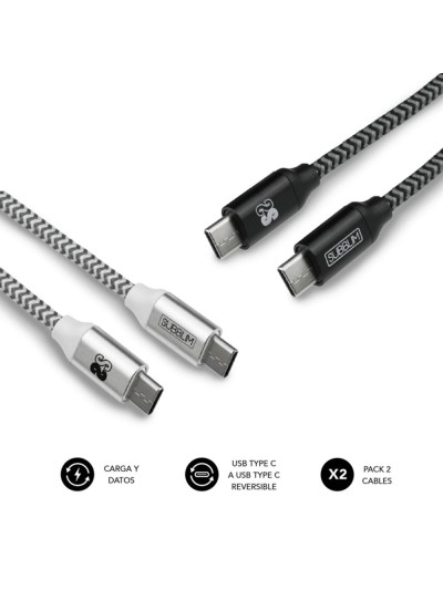 Cable de datos subblim usb tipo c pack 2 negro y plata