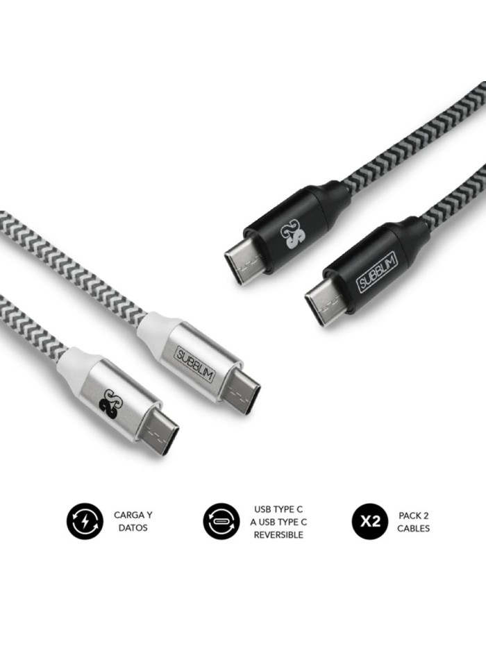 Cable de datos subblim usb tipo c pack 2 negro y plata Cable de datos subblim usb tipo c pack 2 negro y plata