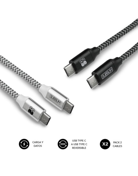 Cable de datos subblim usb tipo c pack 2 negro y plata