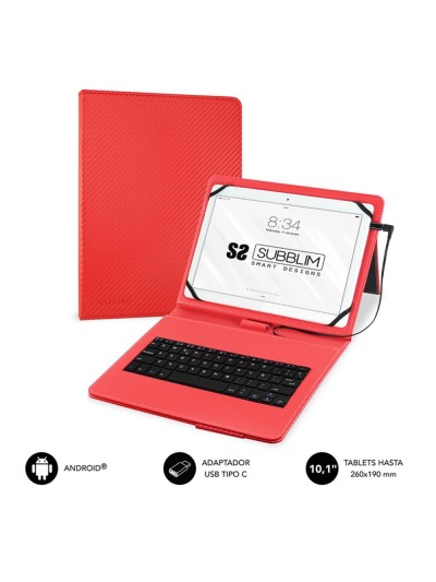 Funda + teclado subblim keytab pro para tablet 10.1 pulgadas rojo