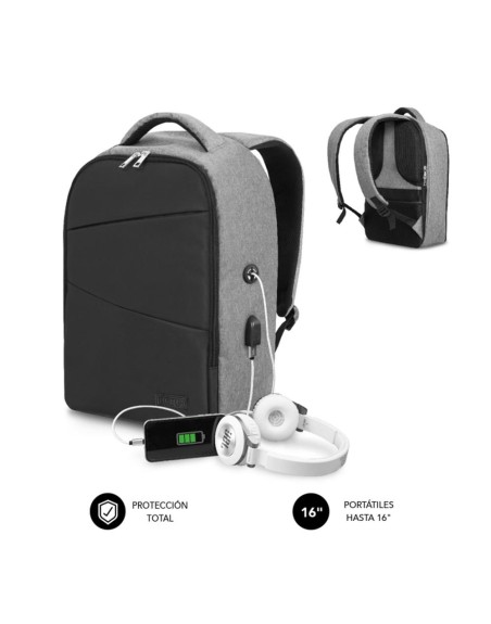 Mochila para portatil subblim secure v2 ap 16 pulgadas negro - gris