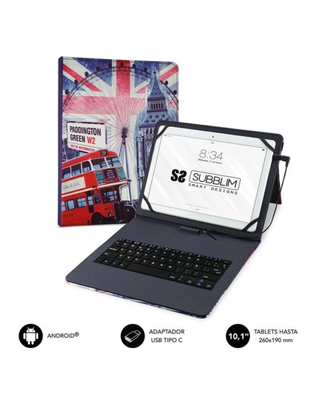 Funda + teclado subblim keytab usb tipo c 10.1 pulgadas england