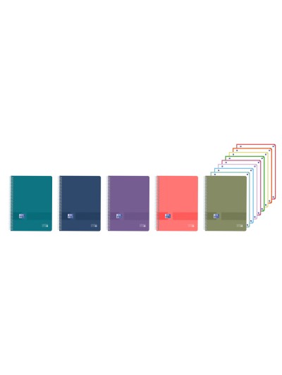 Cuaderno espiral oxford europeanbook 8 live&go tapa plastico din a4+ 160 hojas cuadro 5 mm colores surtidos