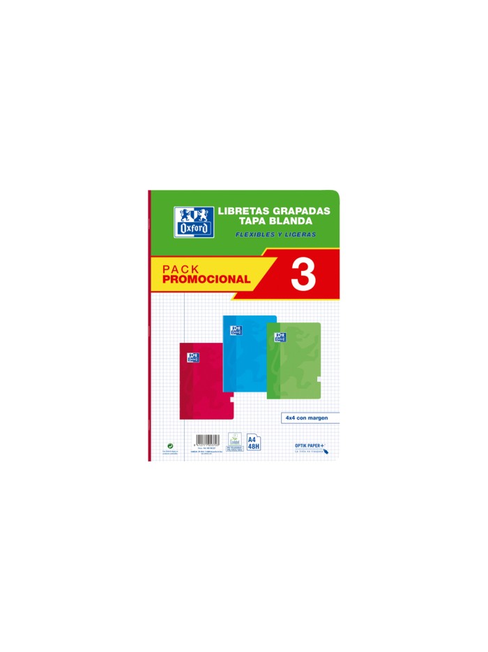 Libreta escolar oxford tapa blanda din a4 48 hojas cuadro 4 mm pack de 3 unidades colores surtidos Libreta escolar oxford tapa blanda din a4 48 hojas cuadro 4 mm pack de 3 unidades colores surtidos