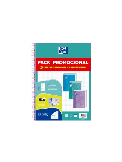Cuaderno espiral oxford ebook 1 touch tapa extradura din a4+ 80h cuadro 5 mm pack de 3 unidades colores pastel