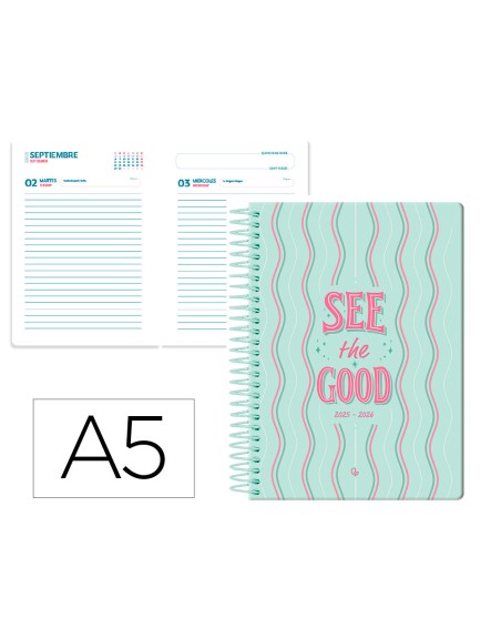 Agenda escolar liderpapel 25-26 espiral petite lineas dia pagina a5 bilingüe papel fsc 80 gr