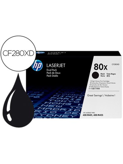 Toner hp laserjet pro 80x m401 m425 negro pack de 2 unidades 6900 paginas