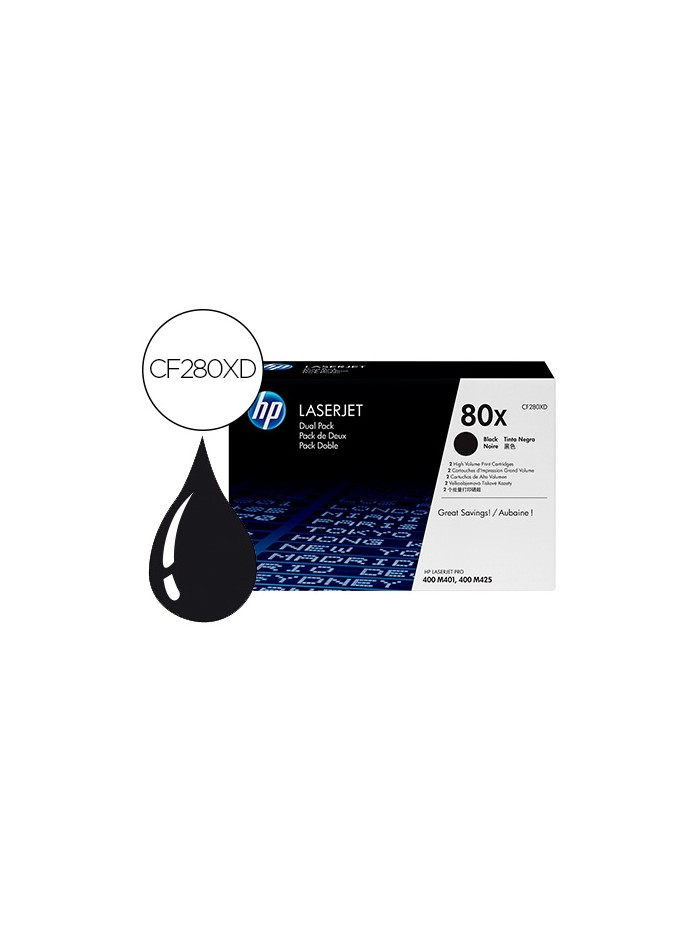 Toner hp laserjet pro 80x m401 m425 negro pack de 2 unidades 6900 paginas Toner hp laserjet pro 80x m401 m425 negro pack de 2 unidades 6900 paginas