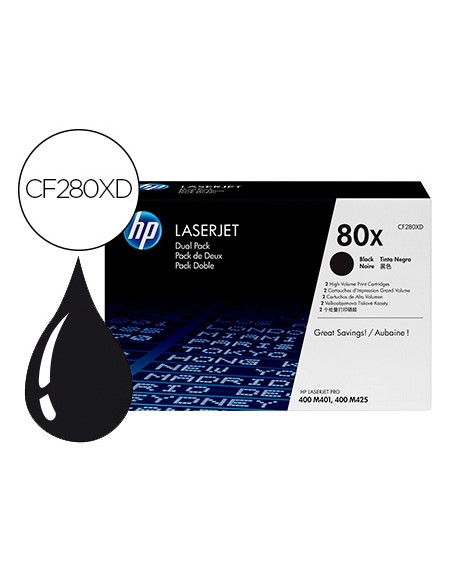 Toner hp laserjet pro 80x m401 m425 negro pack de 2 unidades 6900 paginas