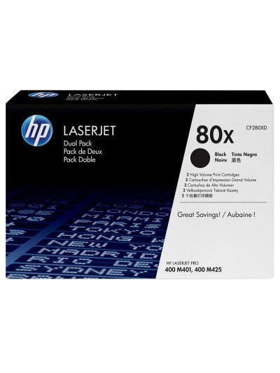 Toner hp laserjet pro 80x m401 m425 negro pack de 2 unidades 6900 paginas