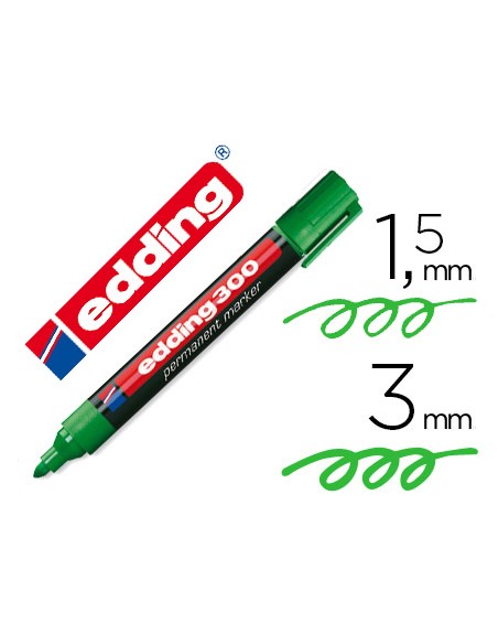 Rotulador edding marcador permanente 300 verde punta redonda 1,5-3 mm recargable