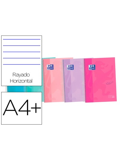 Cuaderno espiral oxford ebook 5 tapa extradura din a4+ 120 h horizontal colores surtidos touch
