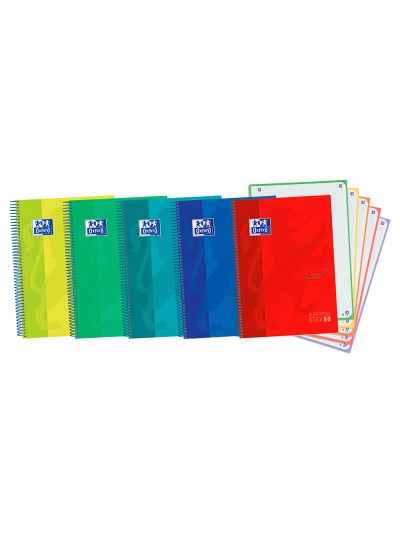 Cuaderno espiral oxford ebook 5 tapa extradura din a4+ 120 h microperforadas cuadro 5 mm colores vivos surtidos