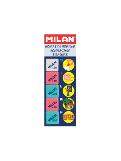 Goma de borrar milan 430-5 blister de 5 unidades